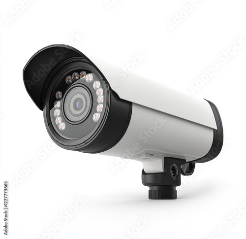 Security camera, outdoor surveillance, white background, safety photo