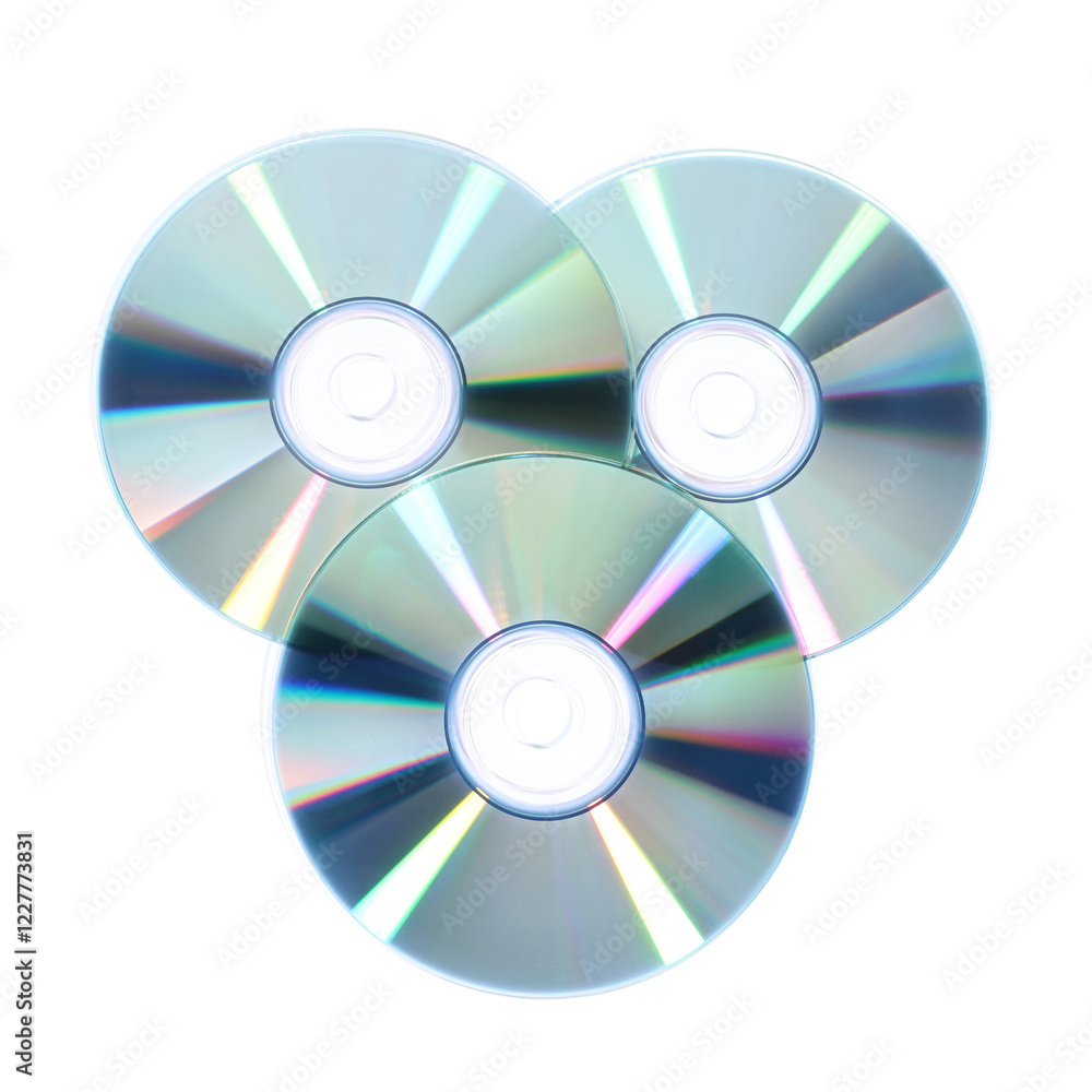 Shiny compact discs isolated on white, top view Shiny compact discs isolated on white, top view