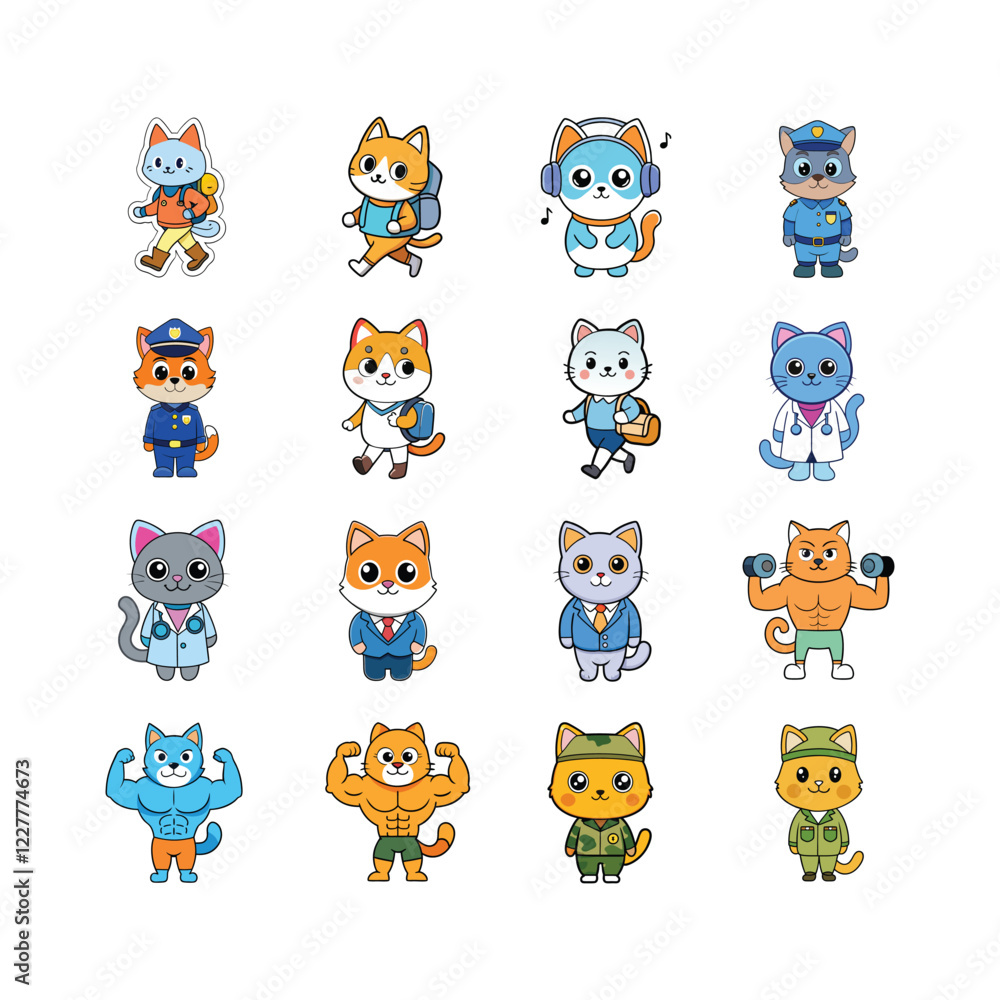 Obraz premium Adorable Set of Cute Cat Character Vector Illustration