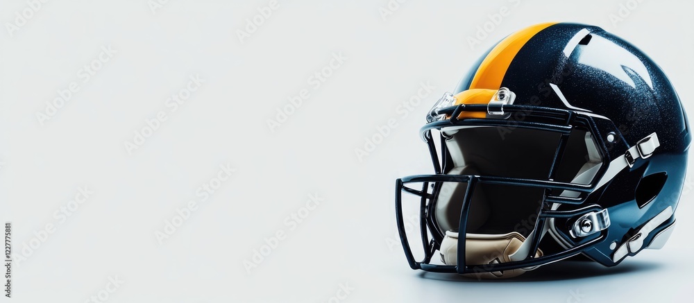 Fototapeta premium Football Player Helmet Isolated on White Background with Space for Custom Text or Branding in Sports Advertising or Promotional Material