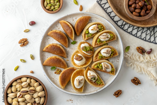 traditional Ramadan sweets like baklava kunafa qatayef top view photo