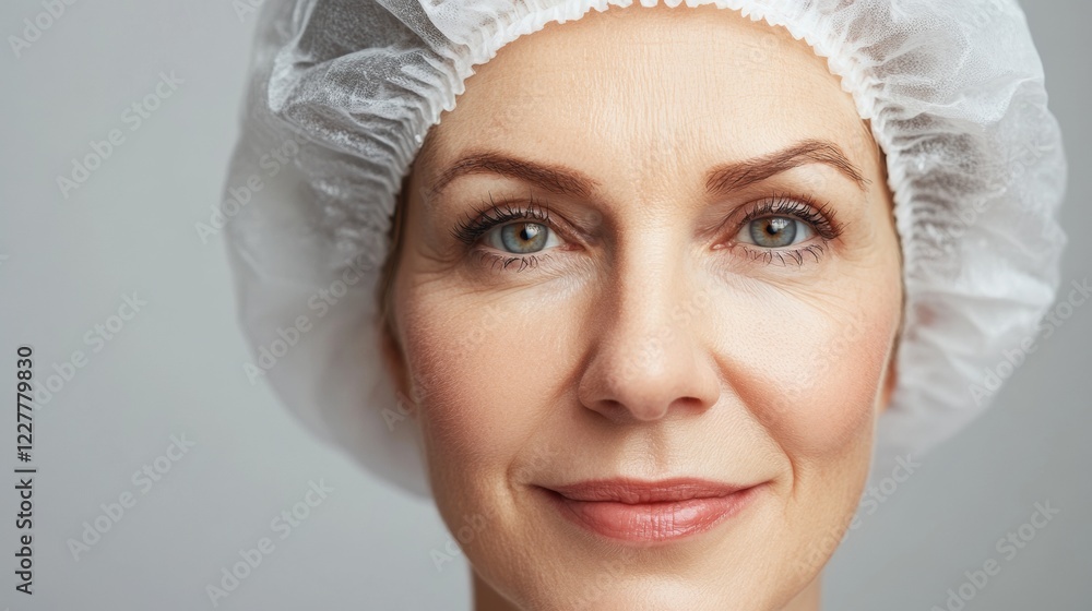 hand injecting a 40 to 50 year old woman into the face, rejuvenation or botox concept hand injecting a 40 to 50 year old woman into the face, rejuvenation or botox concept