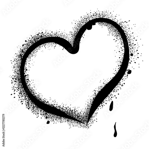 Graffiti spray paint heart with spots and noise texture. Vector illustration