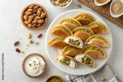 traditional Ramadan sweets like baklava kunafa qatayef top view photo