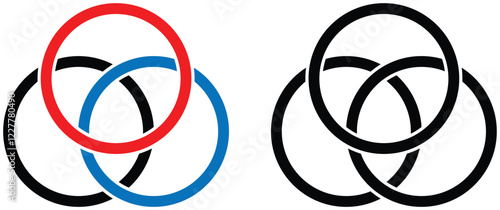 Intertwined Rings in Red, Blue, and Black for a Unity Concept. photo