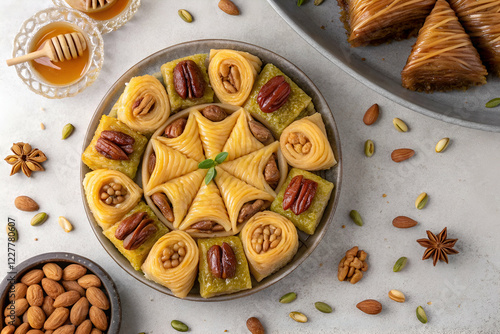 traditional Ramadan sweets like baklava kunafa qatayef top view photo