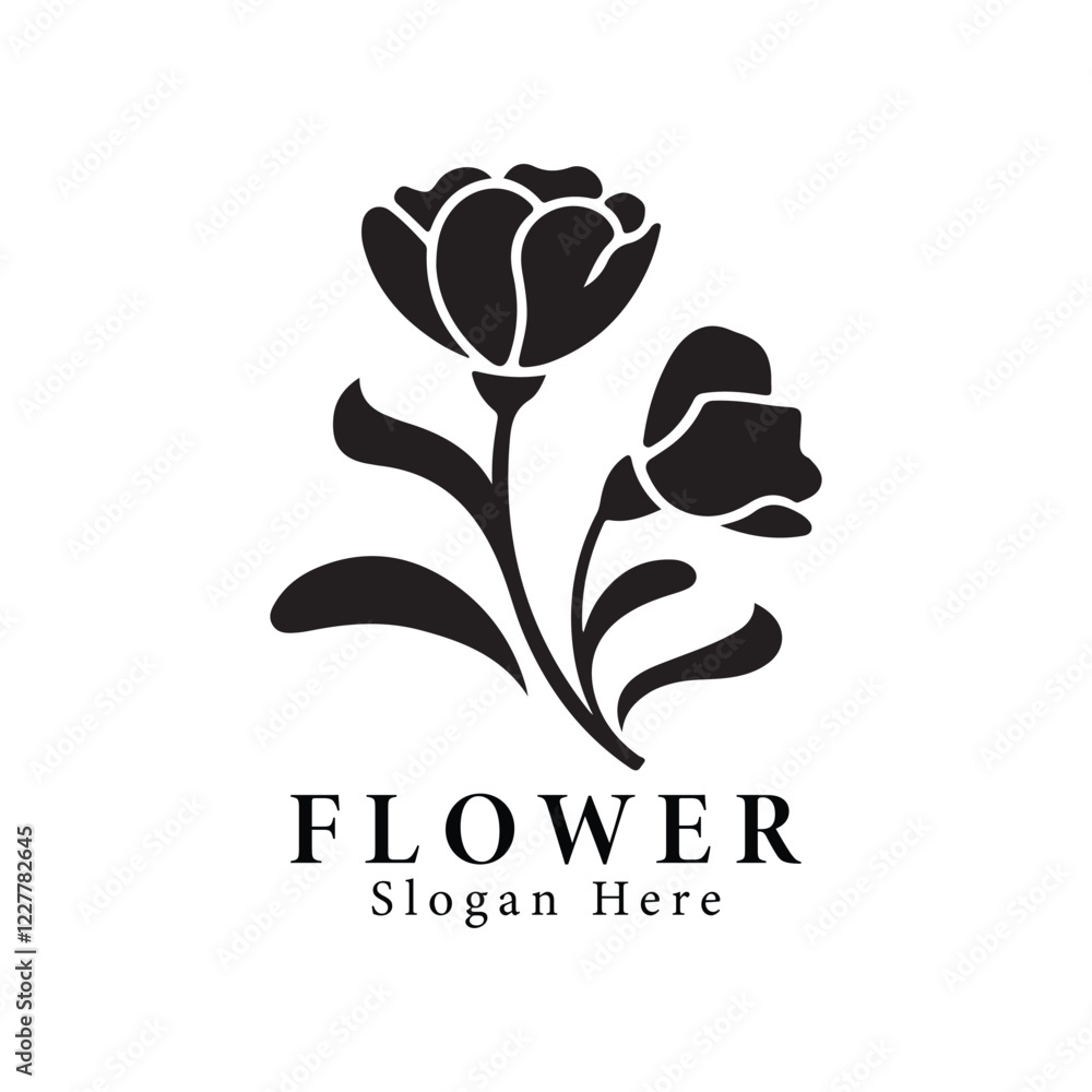 Elegant Black and White Floral Design Logo Elegant Black and White Floral Design Logo