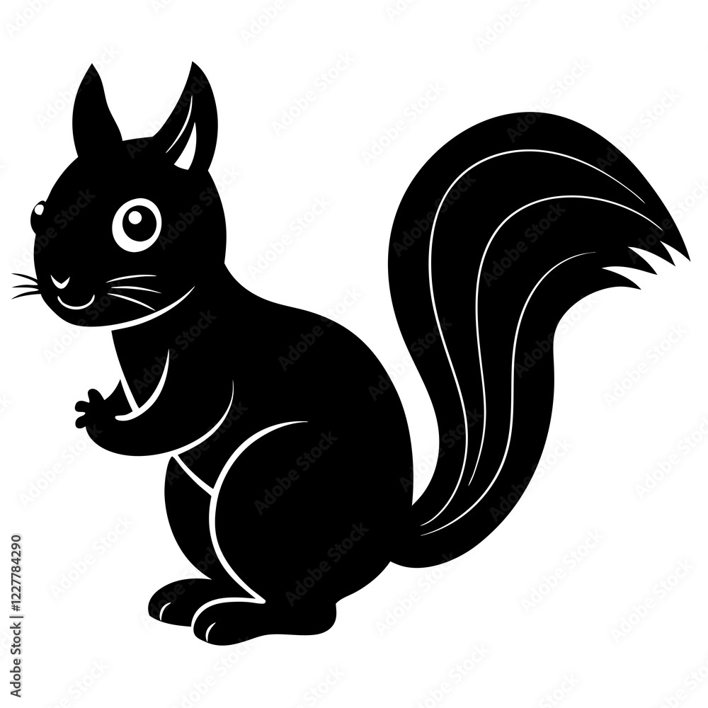 Naklejka premium Cute Squirrel Silhouette Line Art Black Vector Carton Illustration