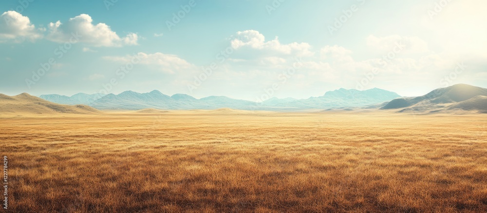 Contrasting ecosystems of grassland and desert with expansive landscape and clear sky providing ample empty space for text or design elements Contrasting ecosystems of grassland and desert with expansive landscape and clear sky providing ample empty space for text or design elements