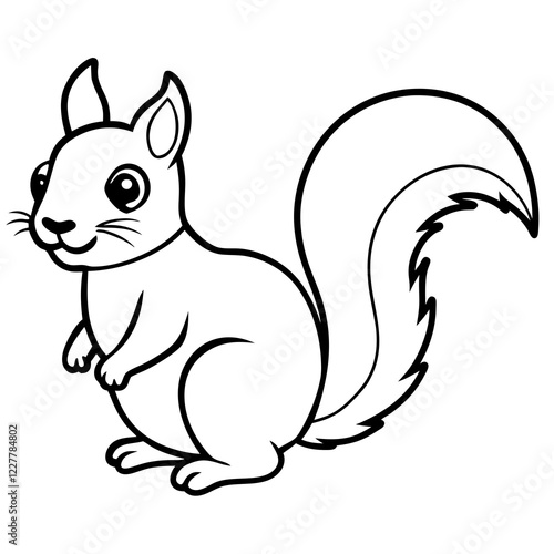 Cute Squirrel Silhouette Line Art  Black Vector Carton Illustration