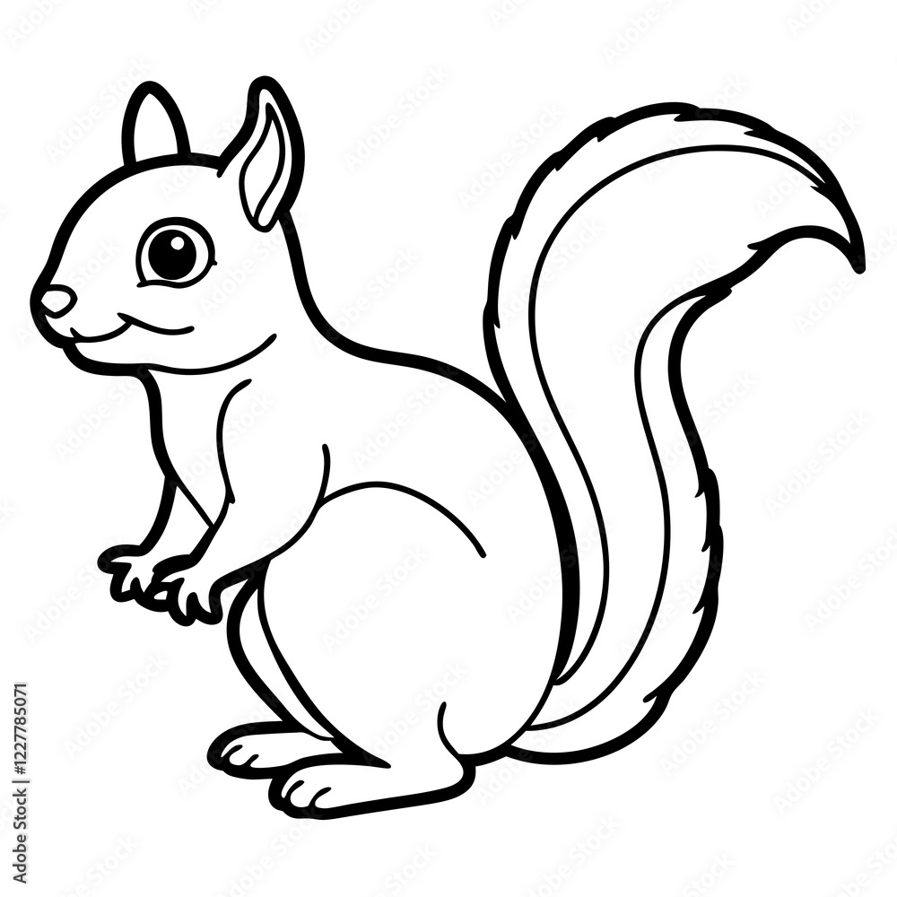 Cute Squirrel Silhouette Line Art Black Vector Carton Illustration Cute Squirrel Silhouette Line Art Black Vector Carton Illustration