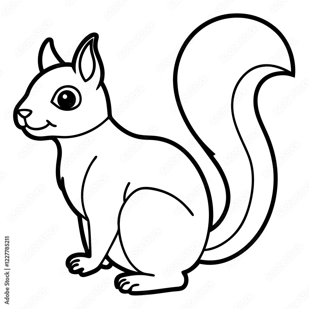 Naklejka premium Cute Squirrel Silhouette Line Art Black Vector Carton Illustration