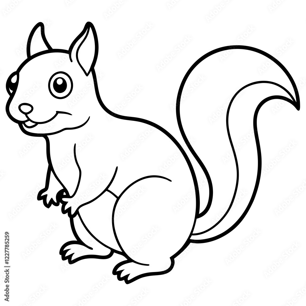 Cute Squirrel Silhouette Line Art Black Vector Carton Illustration Cute Squirrel Silhouette Line Art Black Vector Carton Illustration