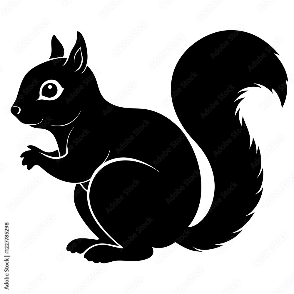 Cute Squirrel Silhouette Line Art Black Vector Carton Illustration Cute Squirrel Silhouette Line Art Black Vector Carton Illustration