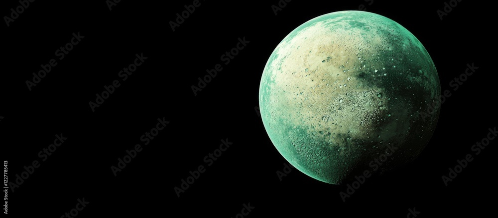 Obraz premium Green planet in space on black background showcasing environmental themes with ample space for text or design elements.