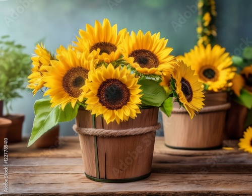 Wallpaper Mural vibrant yellow sunflowers in rustic pots adding warmth and color to any space Torontodigital.ca