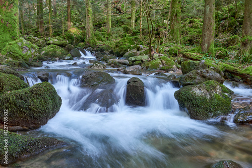 Majestic Allerheiligen Waterfalls: Powerful Cascades Over Mossy Rocks in Black Forest National Park's Pristine Wilderness