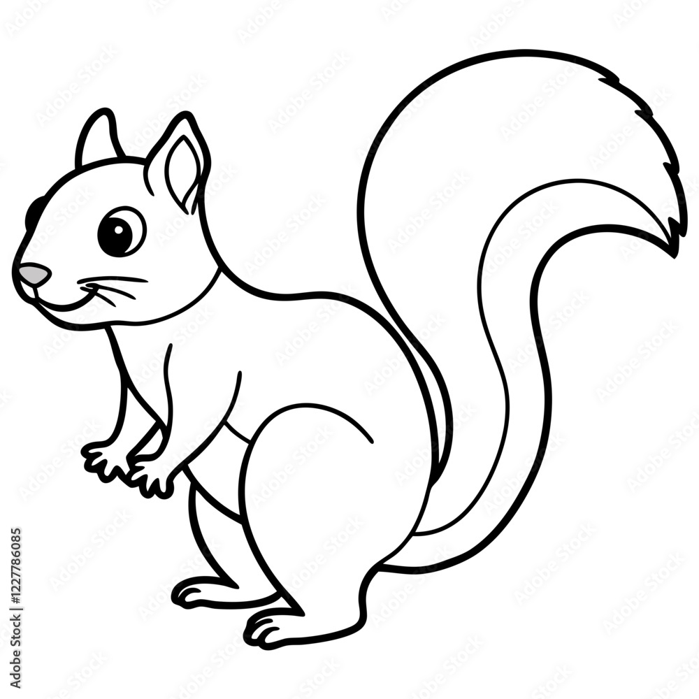 Cute Squirrel Silhouette Line Art Black Vector Carton Illustration Cute Squirrel Silhouette Line Art Black Vector Carton Illustration