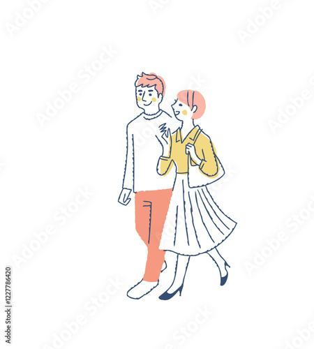 並んで歩いている若いカップル