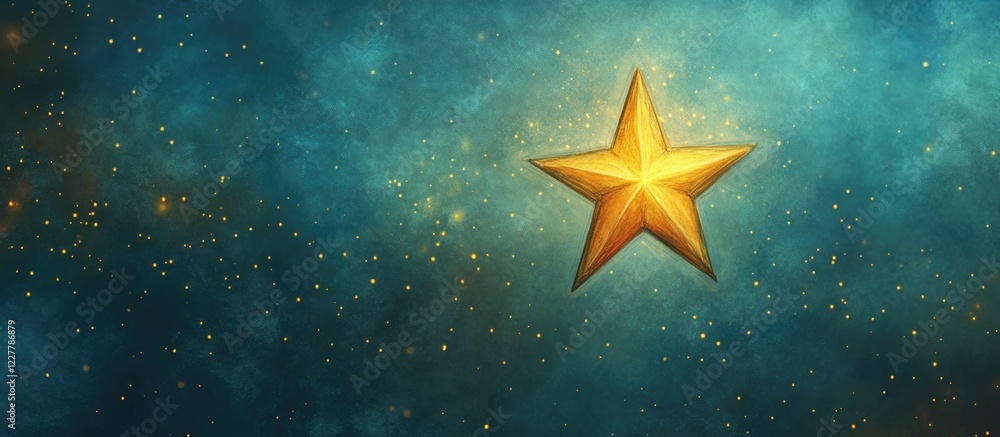 Fototapeta premium Golden North Star Illuminating Cosmic Background with Copy Space for Text