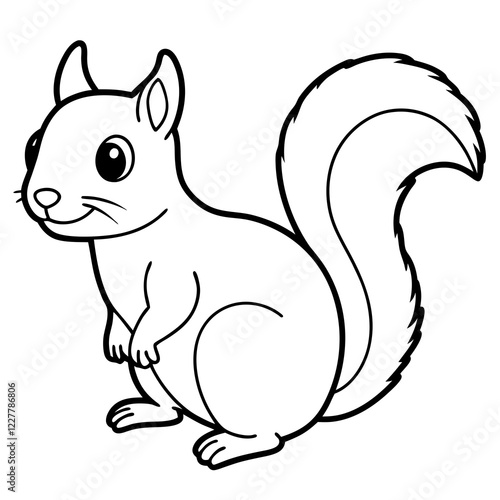 Cute Squirrel Silhouette Line Art Black Vector Carton Illustration