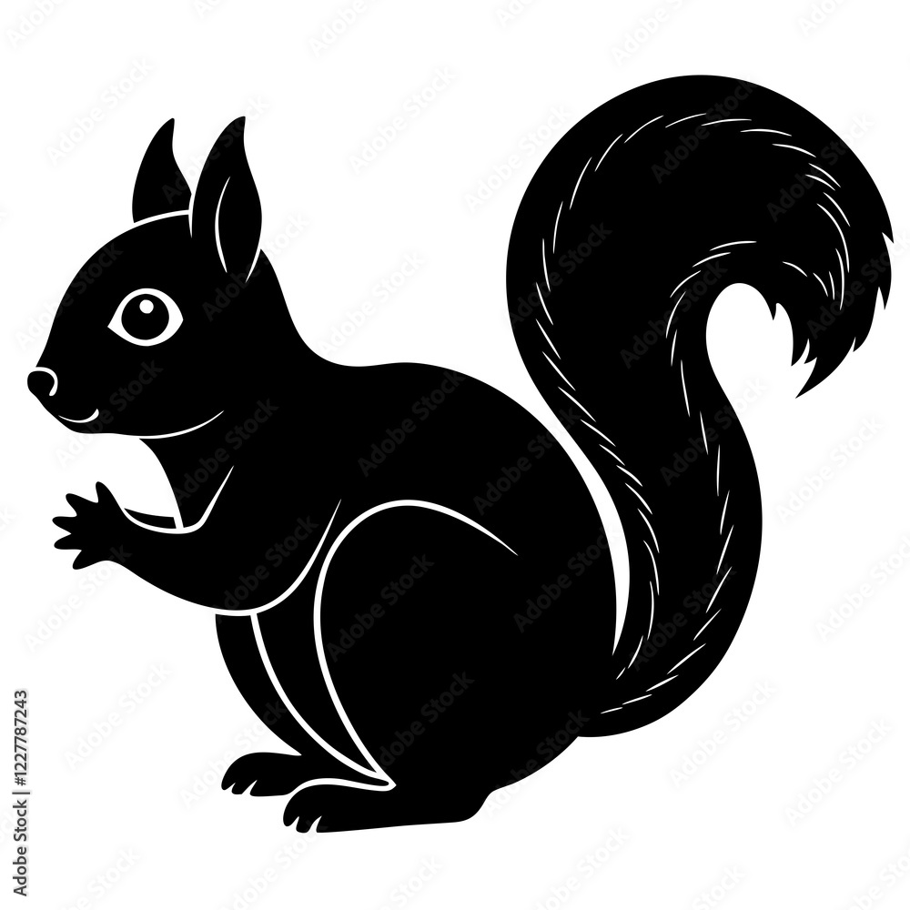 Cute Squirrel Silhouette Line Art Black Vector Carton Illustration Cute Squirrel Silhouette Line Art Black Vector Carton Illustration