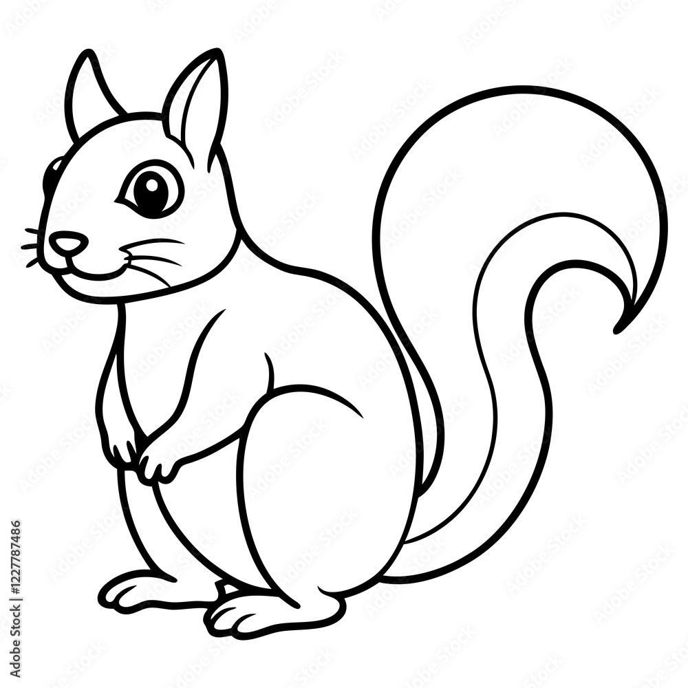 Naklejka premium Cute Squirrel Silhouette Line Art Black Vector Carton Illustration