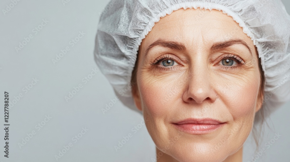 hand injecting a 40 to 50 year old woman into the face, rejuvenation or botox concept hand injecting a 40 to 50 year old woman into the face, rejuvenation or botox concept