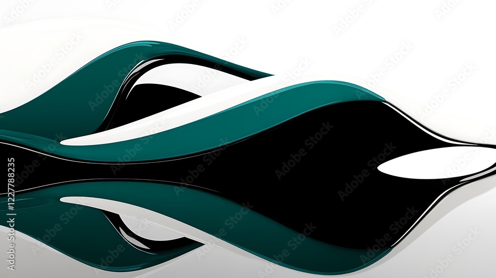 Abstract Teal Black White Wave Design
