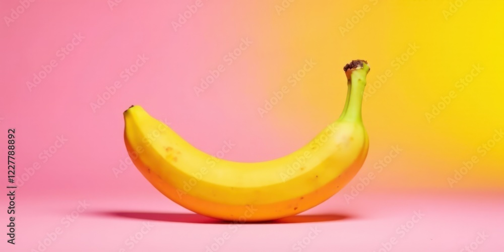 A Single Ripe Yellow Banana on a Pink and Yellow Gradient Background A Single Ripe Yellow Banana on a Pink and Yellow Gradient Background