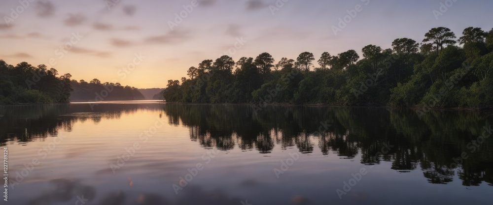 Obraz premium Reflections on the Apalachicola River at dawn, morning reflection, still water, reflection