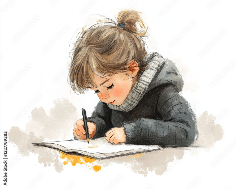 child writing letter with focus and creativity child writing letter with focus and creativity