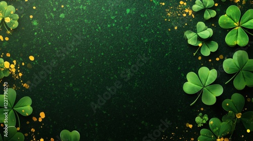 Lucky Green Clover Background with Gold Accents