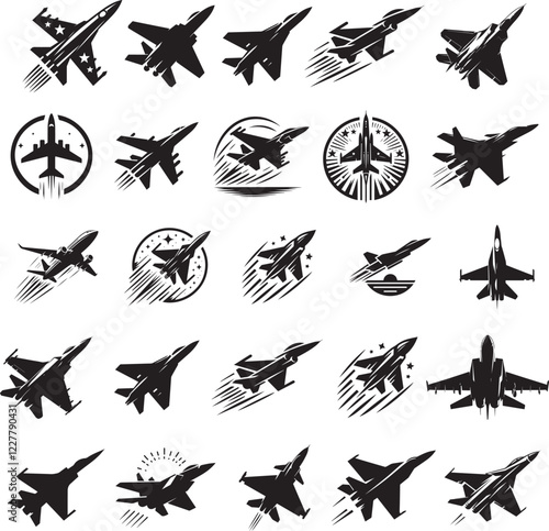 fighter jets illustration set vector silhouette icons pack
