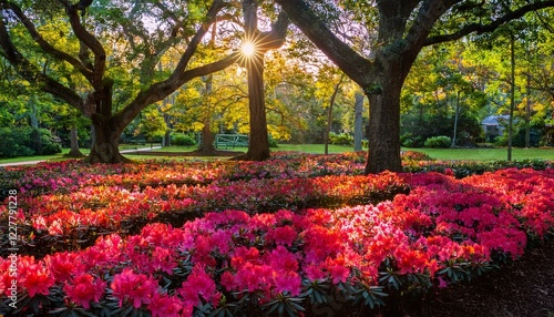 colorful azaleas bloom in wilmington airlie gardens under the sunlit oak trees of north carolina