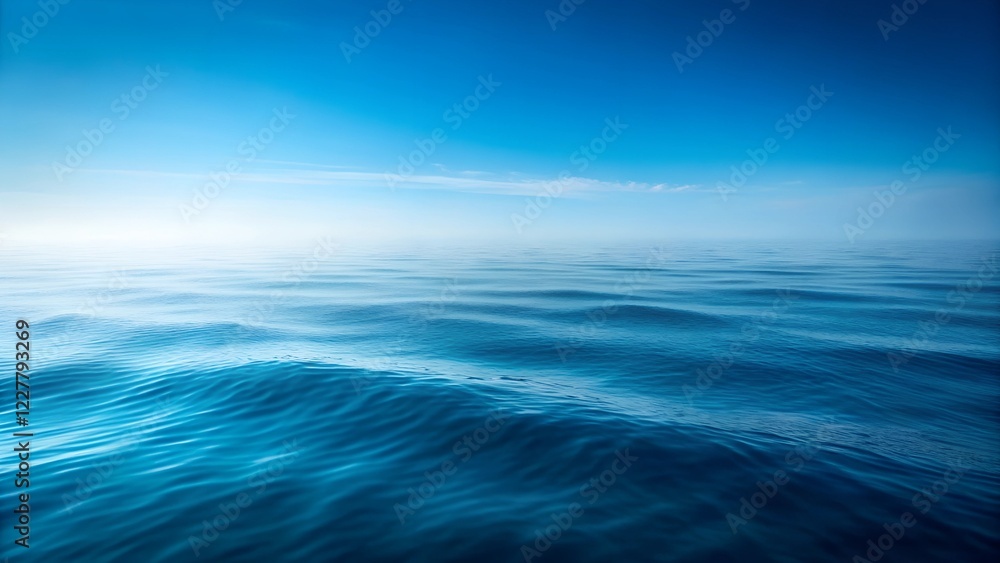 Obraz premium Vast Ocean Surface, Mist, Waves, Blue Sky, Calm Sea, Horizon, Serenity, Tranquility, Nature, Seascap