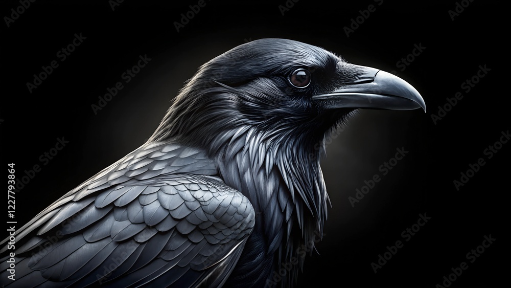 Majestic Raven Portrait Dark Feathers, Intense Gaze, Mysterious Bird Majestic Raven Portrait Dark Feathers, Intense Gaze, Mysterious Bird