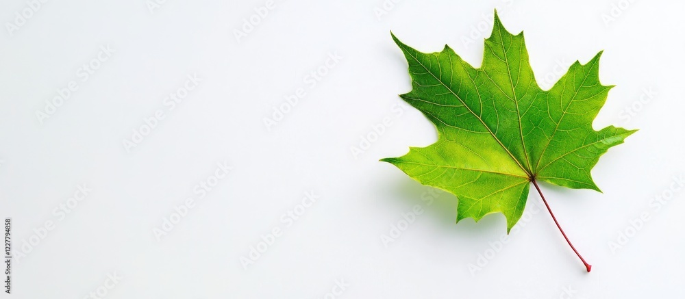 Vibrant Green Maple Leaf Spinning on White Background with Space for Text or Graphic Overlay Vibrant Green Maple Leaf Spinning on White Background with Space for Text or Graphic Overlay