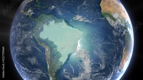 Realistic Earth Rotation And Country Zoom Brazil