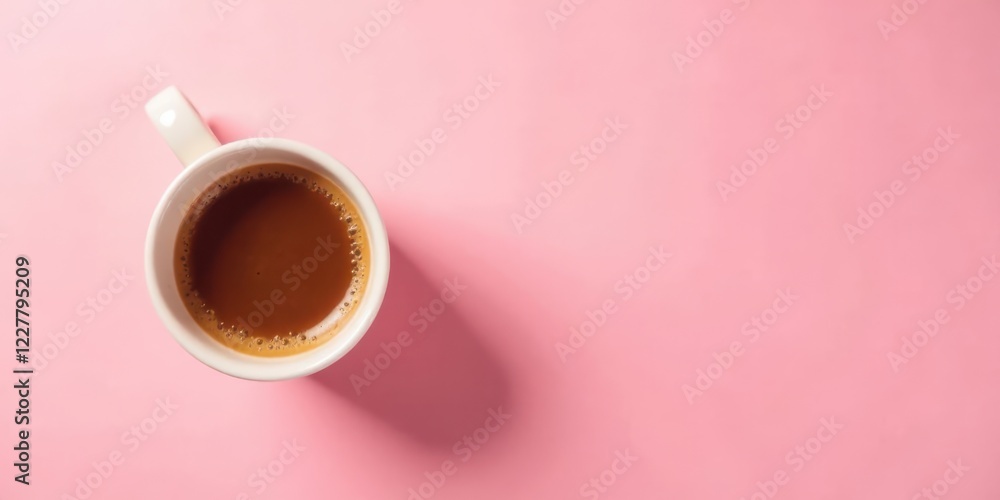 Aromatic Coffee in a White Mug on a Soft Pink Background, Perfect for a Relaxing Morning or a Cozy Afternoon Break Aromatic Coffee in a White Mug on a Soft Pink Background, Perfect for a Relaxing Morning or a Cozy Afternoon Break
