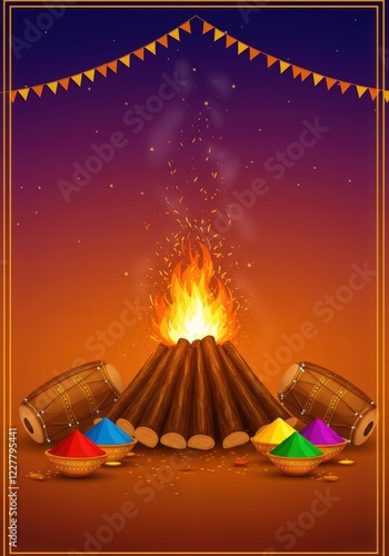 Burning of Holika Indian festival happy Holika Dahan design banner