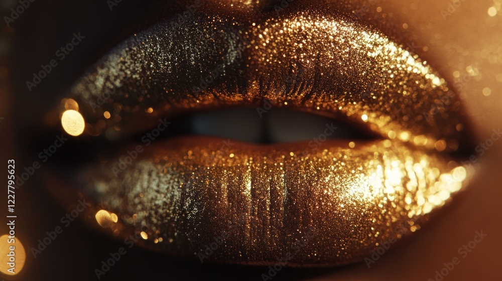 Obraz premium Golden Glitter Lips: A Close-Up Beauty Shot