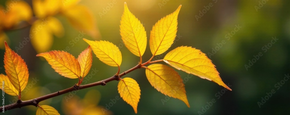 Close-up of golden yellow leaf details on a wooden branch , botanical, shiny yellow leaf gold foil texture, wood Close-up of golden yellow leaf details on a wooden branch , botanical, shiny yellow leaf gold foil texture, wood