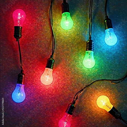 Colorful light bulbs wired in series and parallel circuits, graphic, circuit photo