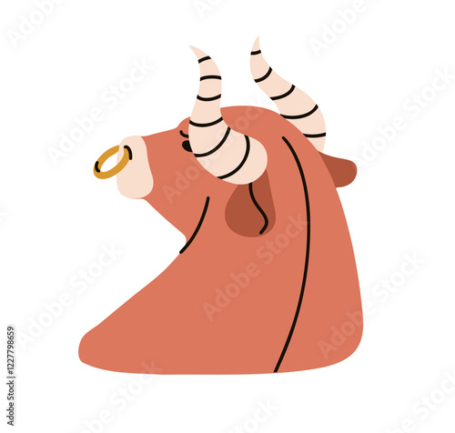 Bull, horned animal with nose ring. Taurus zodiac sign, astrology horoscope s...