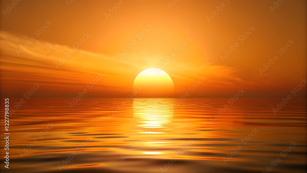 Golden Sunset over Calm Ocean, Warm Hues, Peaceful Scene Golden Sunset over Calm Ocean, Warm Hues, Peaceful Scene