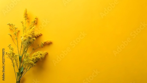 Goldenrod Flowers on Vibrant Yellow Background Minimalist Photography