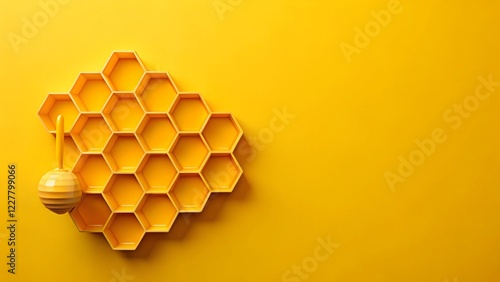 Honeycomb Structure, Sweet Golden Honey, Beehive, Abstract Design, Yellow Background
