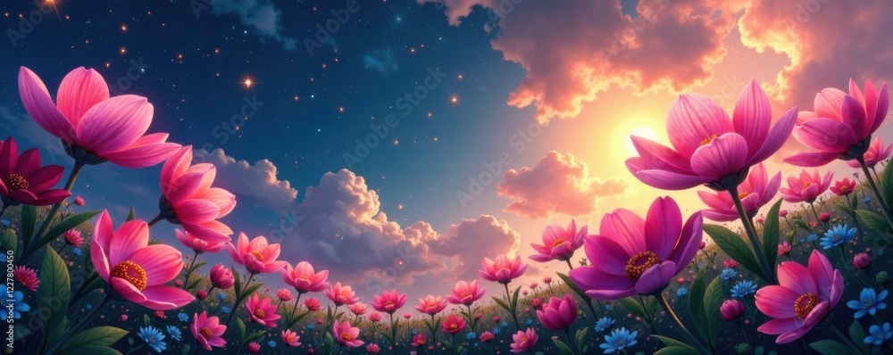 Obraz premium Celestial flowers blooming , heavenly, ethereal, garden