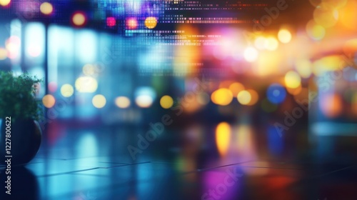 Abstract cityscape with colorful lights and blurred background photo